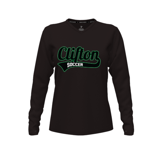 [FTLVCFBK-FYXS-LOGO2] Decker Comfort T-Shirt (Female Youth XS, Black, V Neck, Logo 2, Long Sleeve)